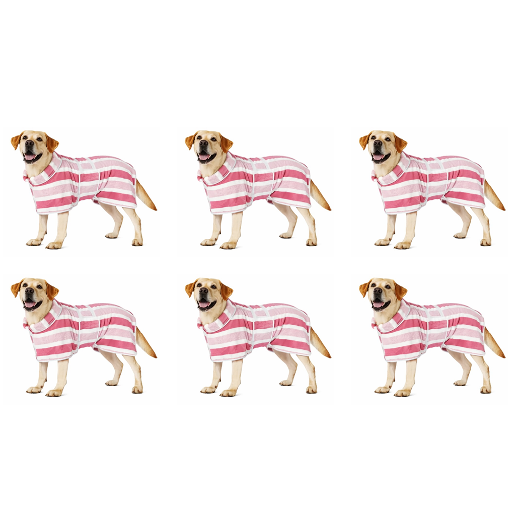 Futavion® Quick-Drying Dog Bathrobe, 1-Piece Striped Pet Dressing Gown with Adjustable Belly Band, Super-Absorbent Super-Soft Fabric