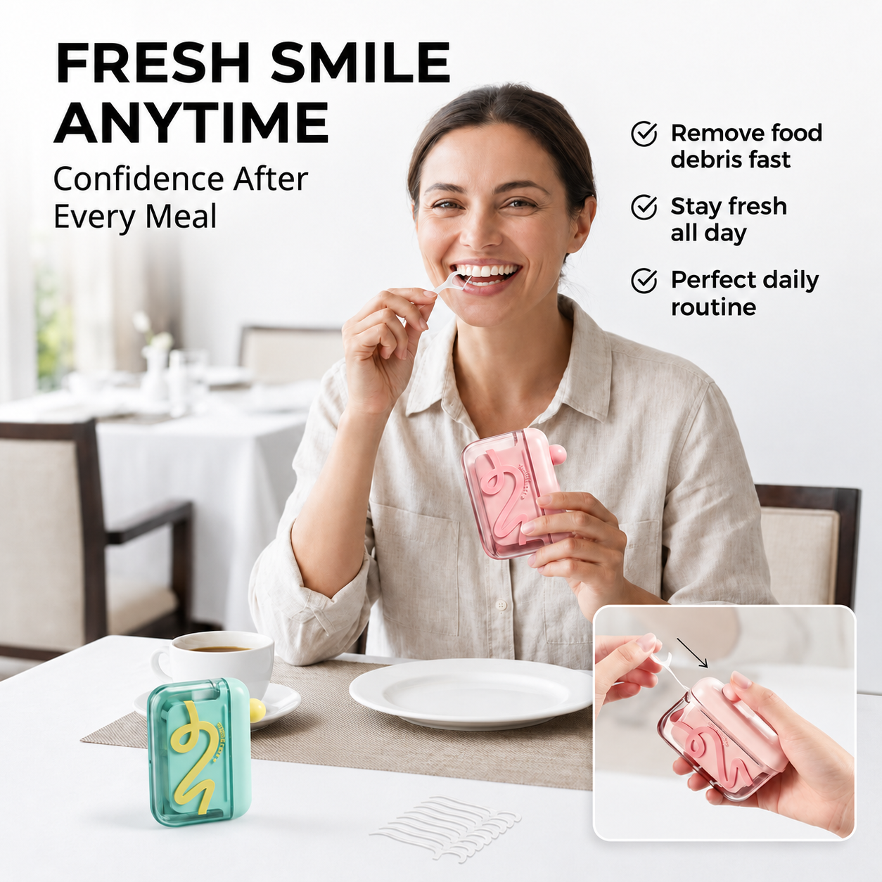 Futavion® Portable AutoPop Floss Case / Mini Refillable Dental Floss Container / TravelFriendly Smooth Floss Dispenser