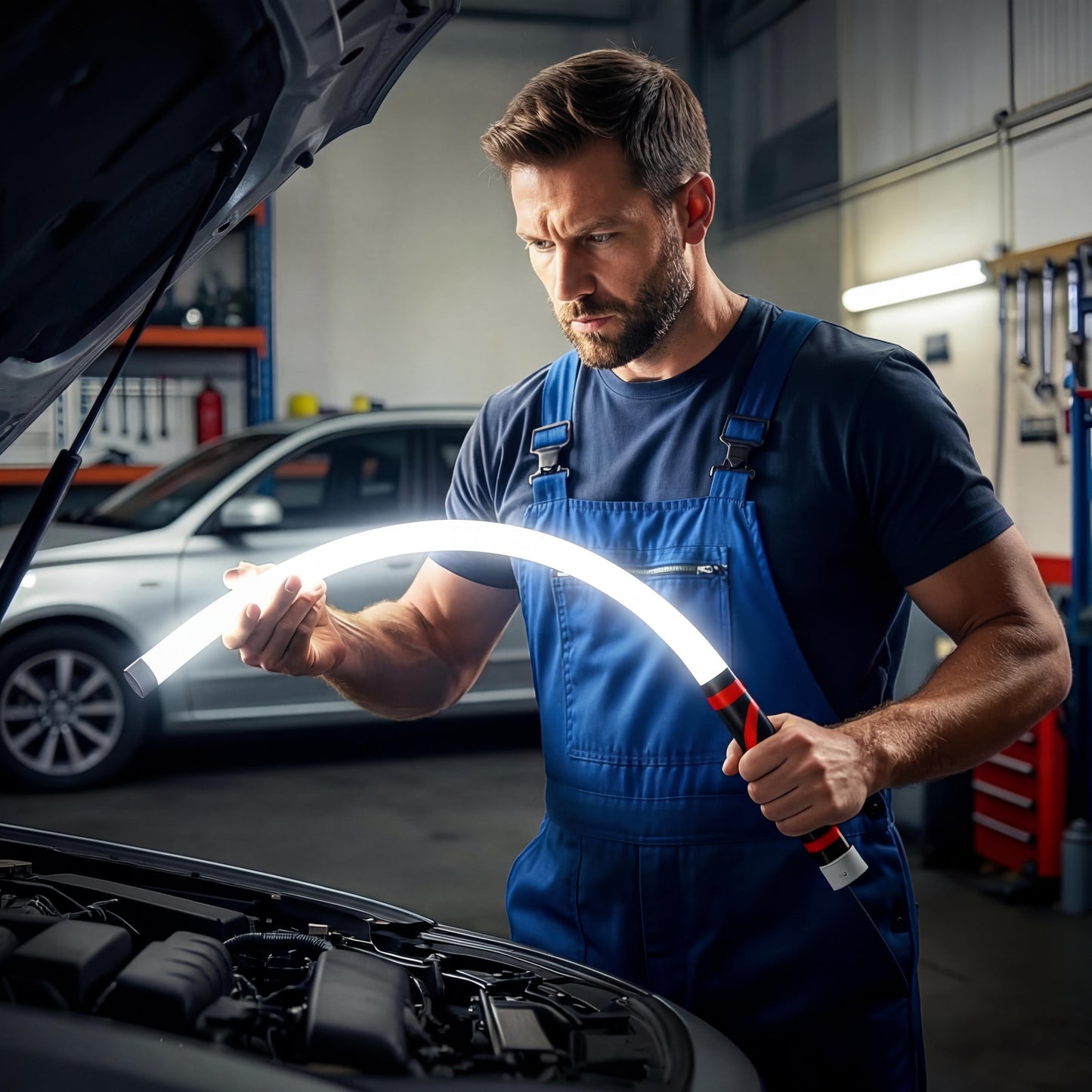 Flexible LED Work Light - Bendable Magnetic Inspection Flashlight, Rechargeable Hands-Free Repair Lamp with Long Runtime for Automotive Repair, Garage & Outdoor Use