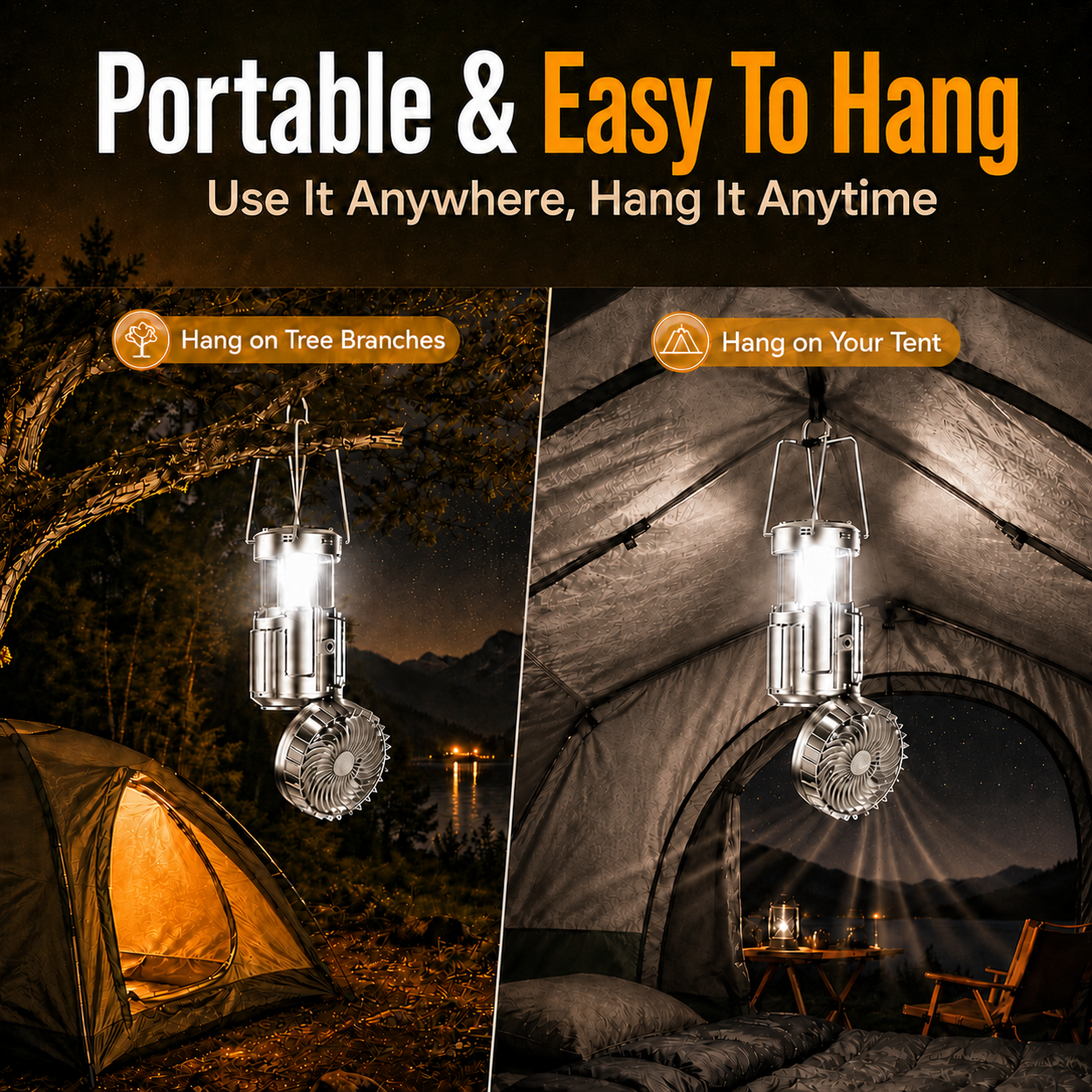 🔥50% OFF |Futavion® 5-IN-1 Camping Fan & LED Lantern – Rechargeable, Power Bank, Foldable & Hang Anywhere