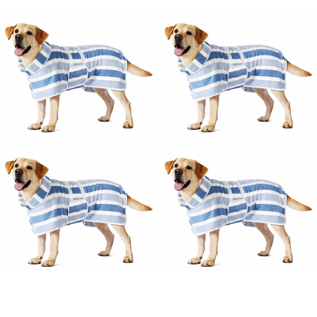 Futavion® Quick-Drying Dog Bathrobe, 1-Piece Striped Pet Dressing Gown with Adjustable Belly Band, Super-Absorbent Super-Soft Fabric