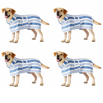 Futavion® Quick-Drying Dog Bathrobe, 1-Piece Striped Pet Dressing Gown with Adjustable Belly Band, Super-Absorbent Super-Soft Fabric