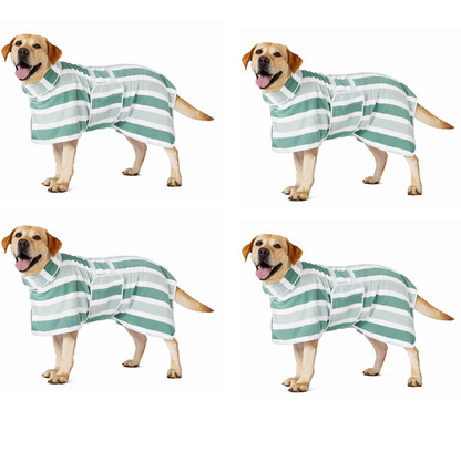 Futavion® Quick-Drying Dog Bathrobe, 1-Piece Striped Pet Dressing Gown with Adjustable Belly Band, Super-Absorbent Super-Soft Fabric