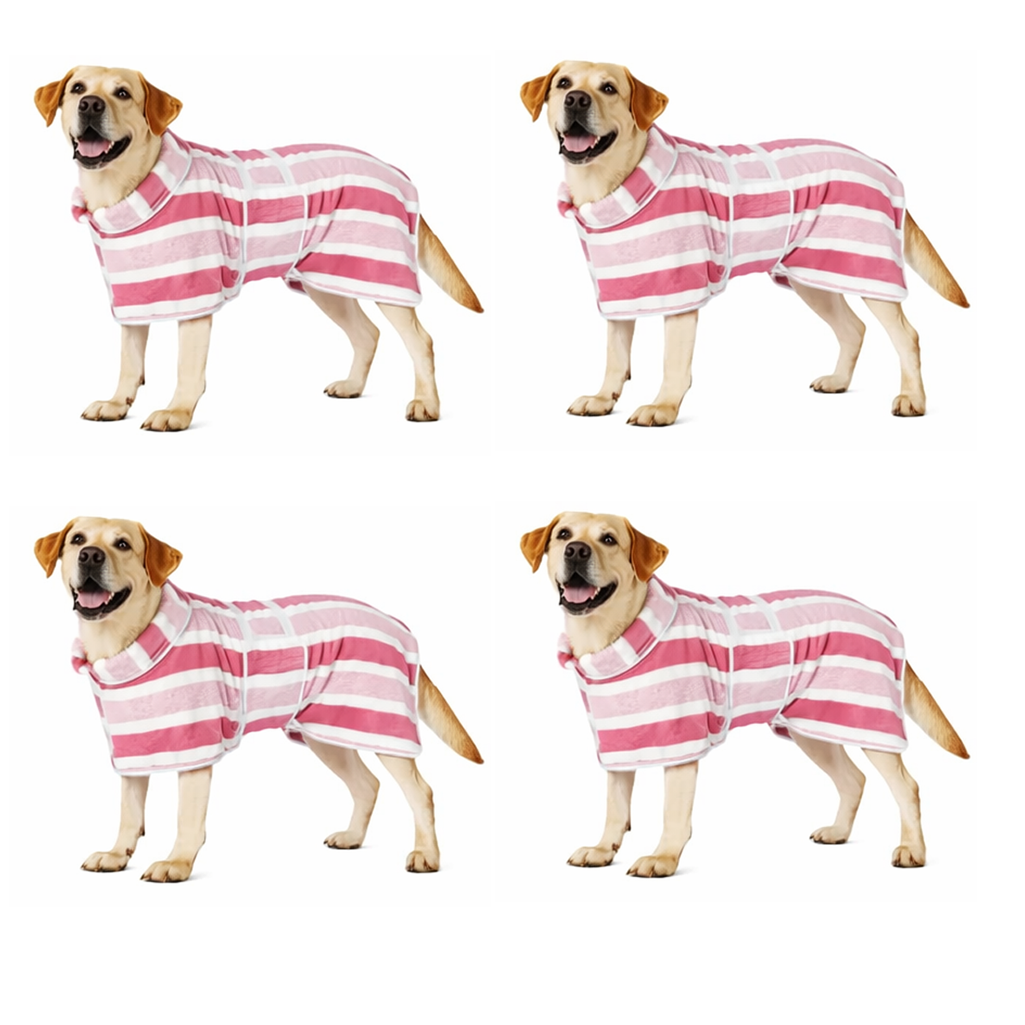 Futavion® Quick-Drying Dog Bathrobe, 1-Piece Striped Pet Dressing Gown with Adjustable Belly Band, Super-Absorbent Super-Soft Fabric