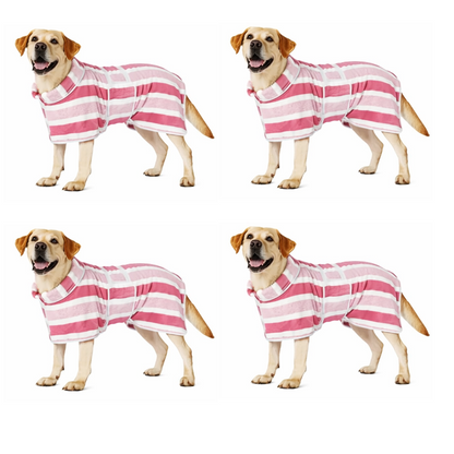 Futavion® Quick-Drying Dog Bathrobe, 1-Piece Striped Pet Dressing Gown with Adjustable Belly Band, Super-Absorbent Super-Soft Fabric