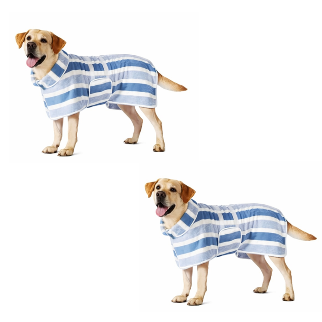 Futavion® Quick-Drying Dog Bathrobe, 1-Piece Striped Pet Dressing Gown with Adjustable Belly Band, Super-Absorbent Super-Soft Fabric
