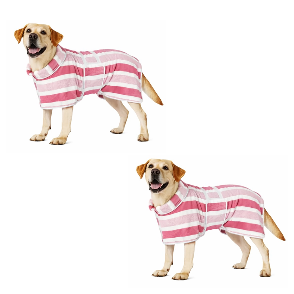 Futavion® Quick-Drying Dog Bathrobe, 1-Piece Striped Pet Dressing Gown with Adjustable Belly Band, Super-Absorbent Super-Soft Fabric