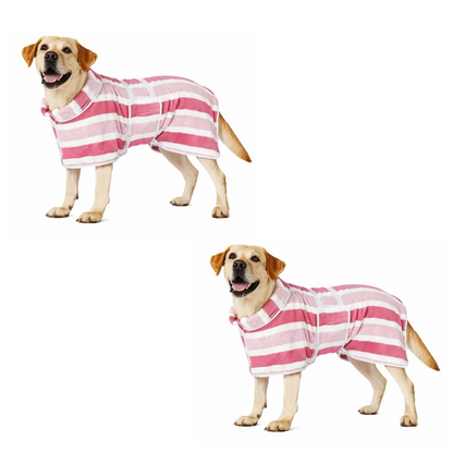 Futavion® Quick-Drying Dog Bathrobe, 1-Piece Striped Pet Dressing Gown with Adjustable Belly Band, Super-Absorbent Super-Soft Fabric