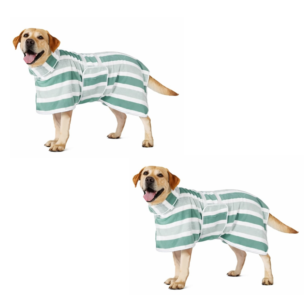 Futavion® Quick-Drying Dog Bathrobe, 1-Piece Striped Pet Dressing Gown with Adjustable Belly Band, Super-Absorbent Super-Soft Fabric