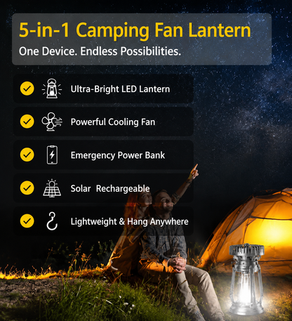 🔥50% OFF |Futavion® 5-IN-1 Camping Fan & LED Lantern – Rechargeable, Power Bank, Foldable & Hang Anywhere