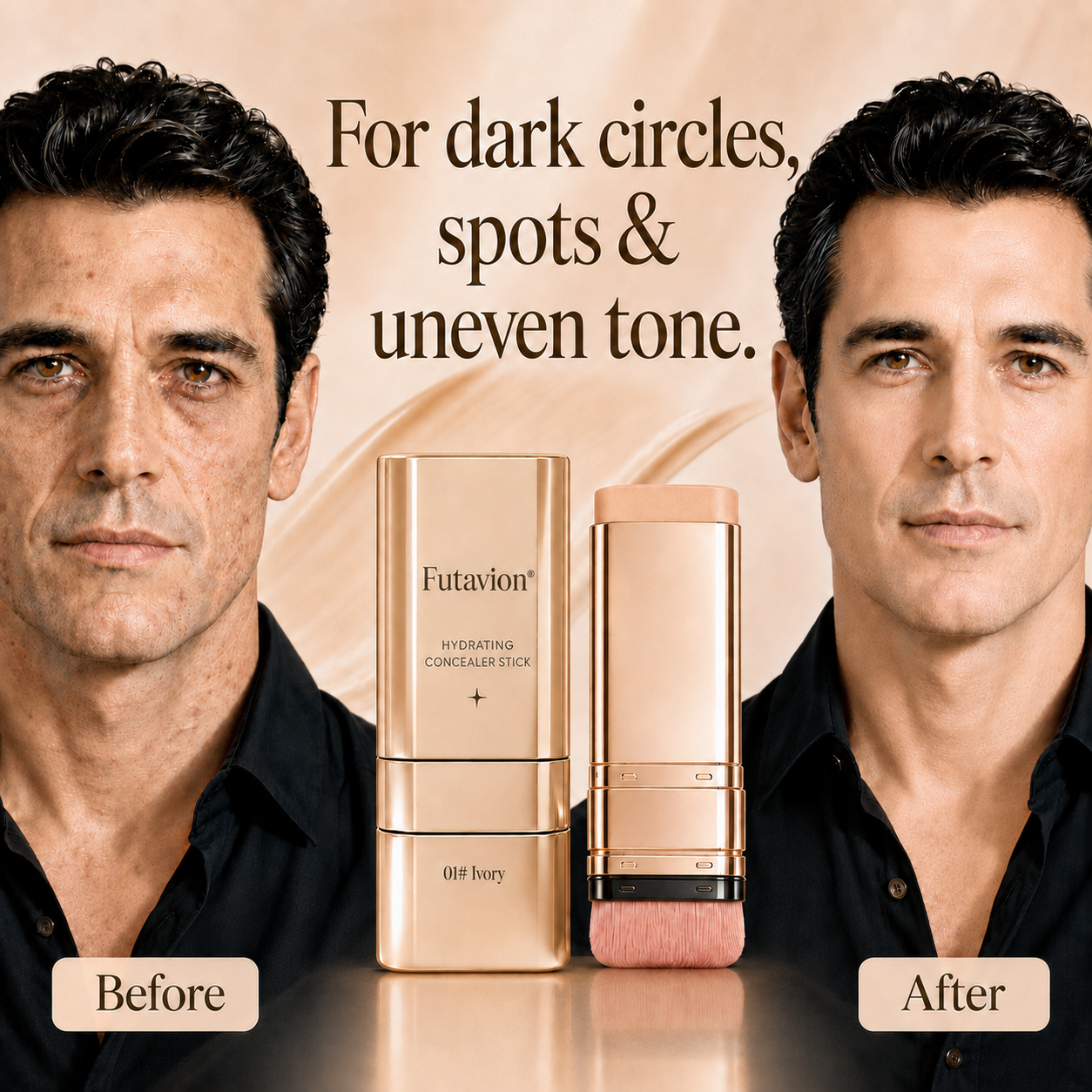 Futavion® 2-in-1 Hydrating Concealer Stick with Built-In Brush — Dark Circle & Spot Coverage for Men & Women🥰