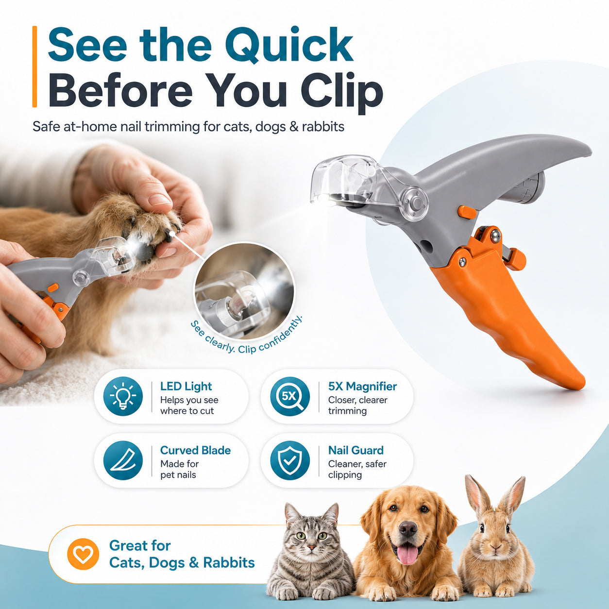 ✔✂OFFICIAL STORE LED Pet Nail Clipper paw clip The LED Nail Clipper That Helps You See Before You Cut