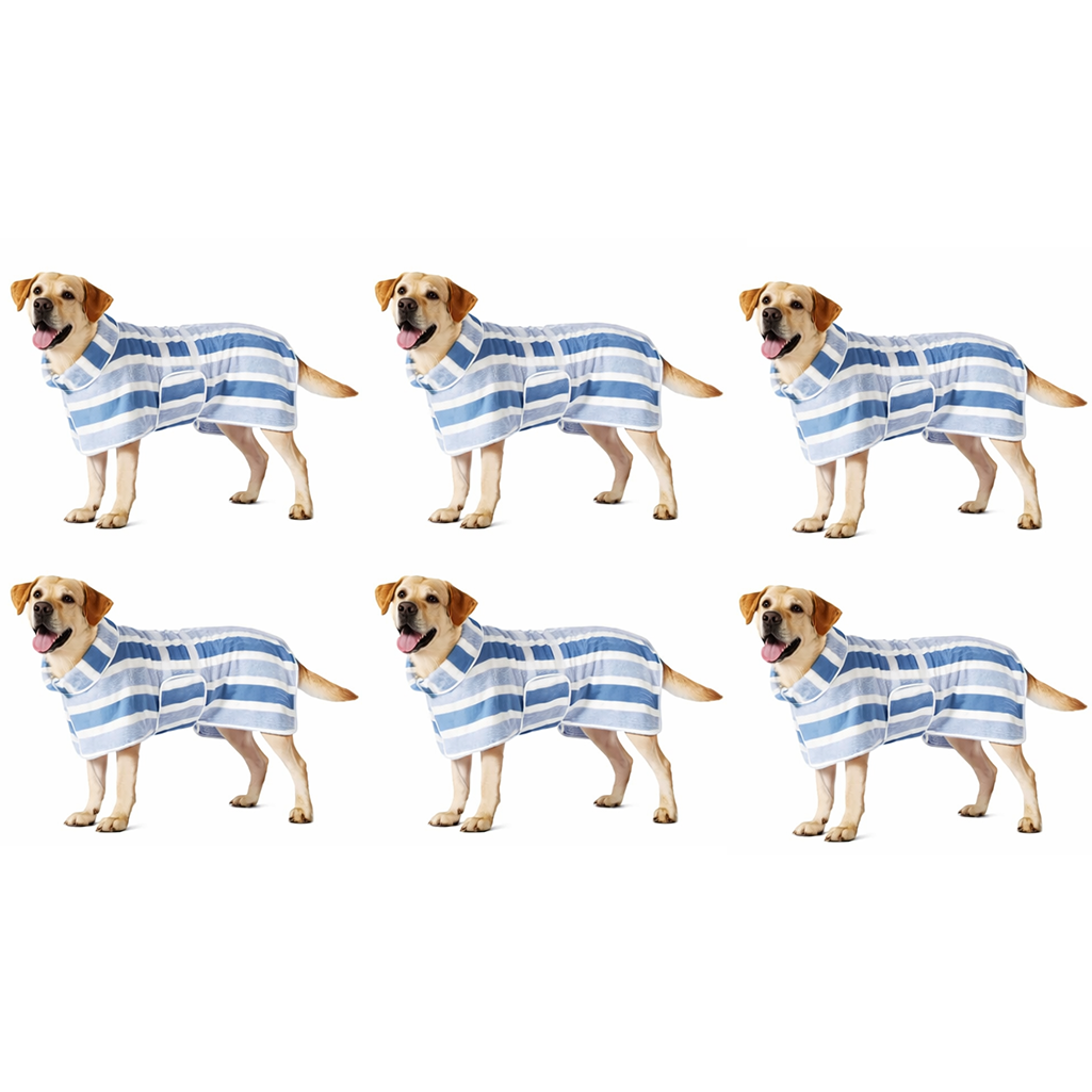 Futavion® Quick-Drying Dog Bathrobe, 1-Piece Striped Pet Dressing Gown with Adjustable Belly Band, Super-Absorbent Super-Soft Fabric