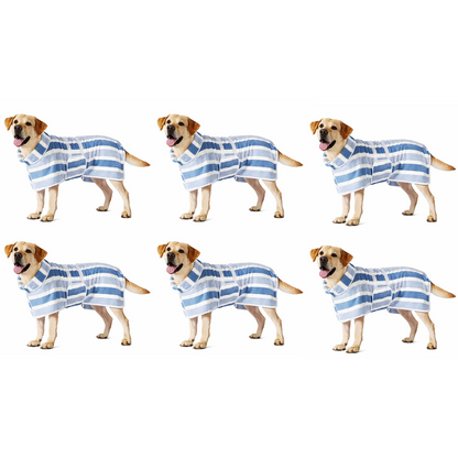 Futavion® Quick-Drying Dog Bathrobe, 1-Piece Striped Pet Dressing Gown with Adjustable Belly Band, Super-Absorbent Super-Soft Fabric