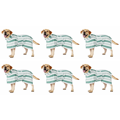 Futavion® Quick-Drying Dog Bathrobe, 1-Piece Striped Pet Dressing Gown with Adjustable Belly Band, Super-Absorbent Super-Soft Fabric