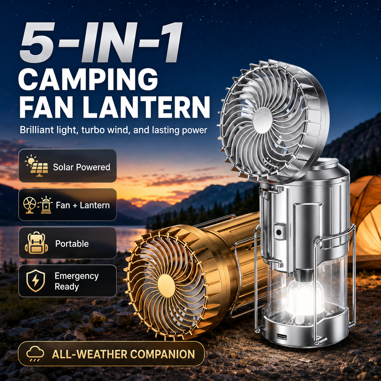 🔥50% OFF |Futavion® 5-IN-1 Camping Fan & LED Lantern – Rechargeable, Power Bank, Foldable & Hang Anywhere