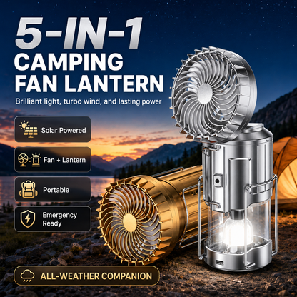 🔥50% OFF |Futavion® 5-IN-1 Camping Fan & LED Lantern – Rechargeable, Power Bank, Foldable & Hang Anywhere