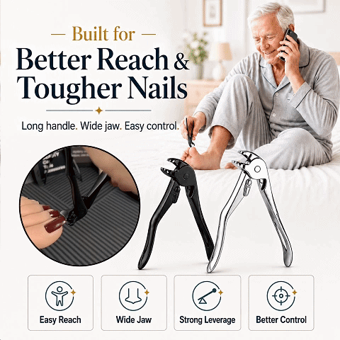 Less Bending, More Leverage, Easier Trimming — Long Handle Toenail Clipper✂️