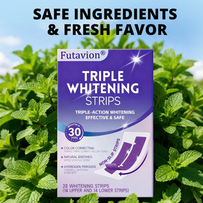 🟣Futavion® Purple Whitening Strips, 90-Day Long-LastingResults, Enamel Safe Low-Sensitivity, Professional TeethWhitening Strips With Non-Slip Dry Strip Technology
