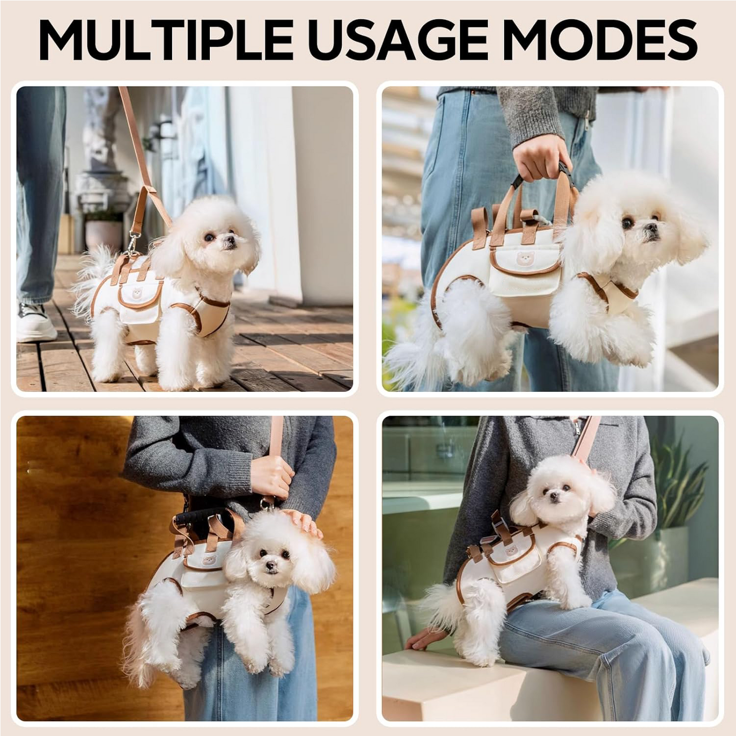 👜🐕‍🦺Futavion®Portable Breathable Pet Carrier Sling & Backpack for Dogs & Cats, Adjustable Full-Body Harness with Traction Leash, Crossbody & Car-Friendly (Small)