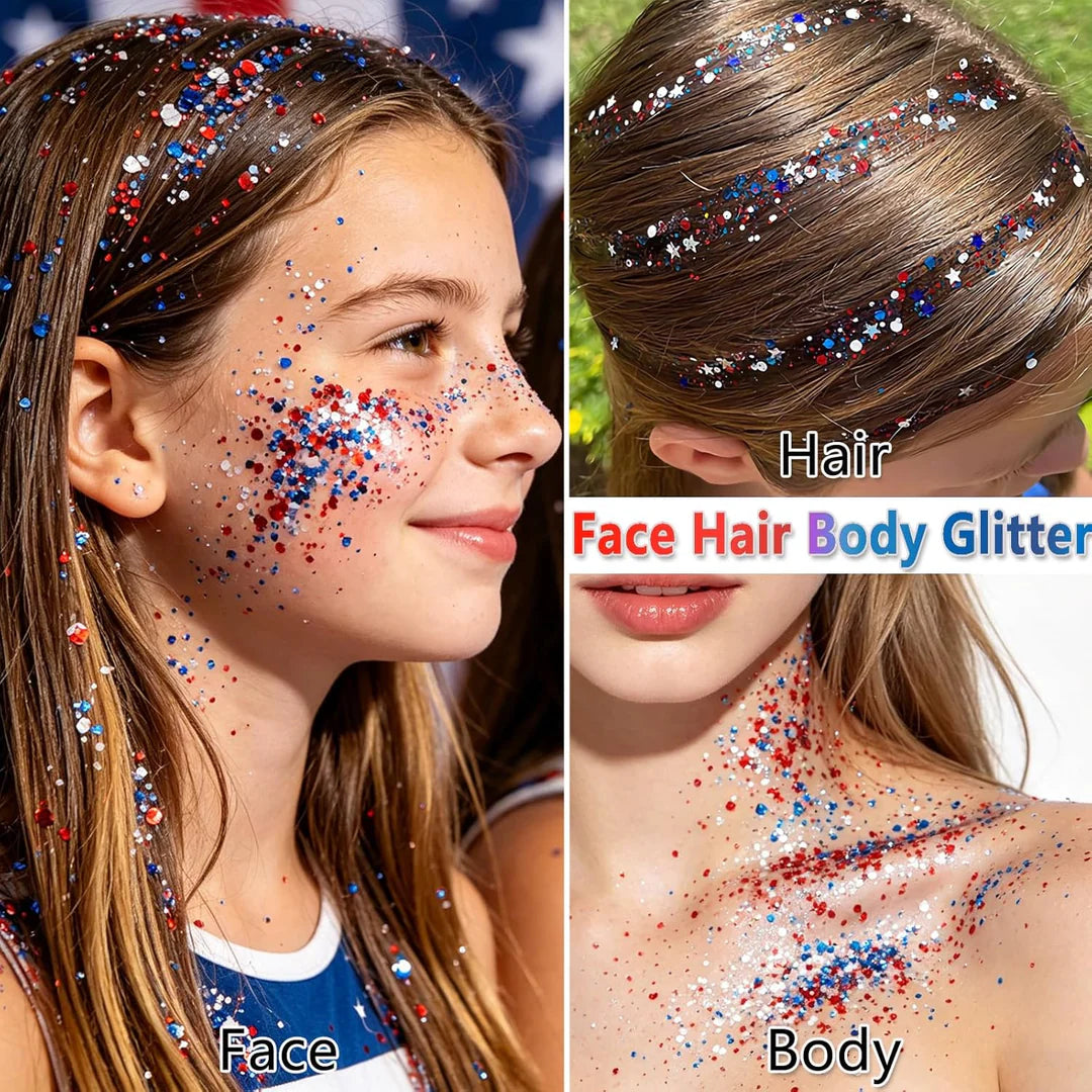 🗽4th of July Glitter Stick – Multi-Use Face, Body & Hair Glitter for Festivals & Patriotic Celebrations