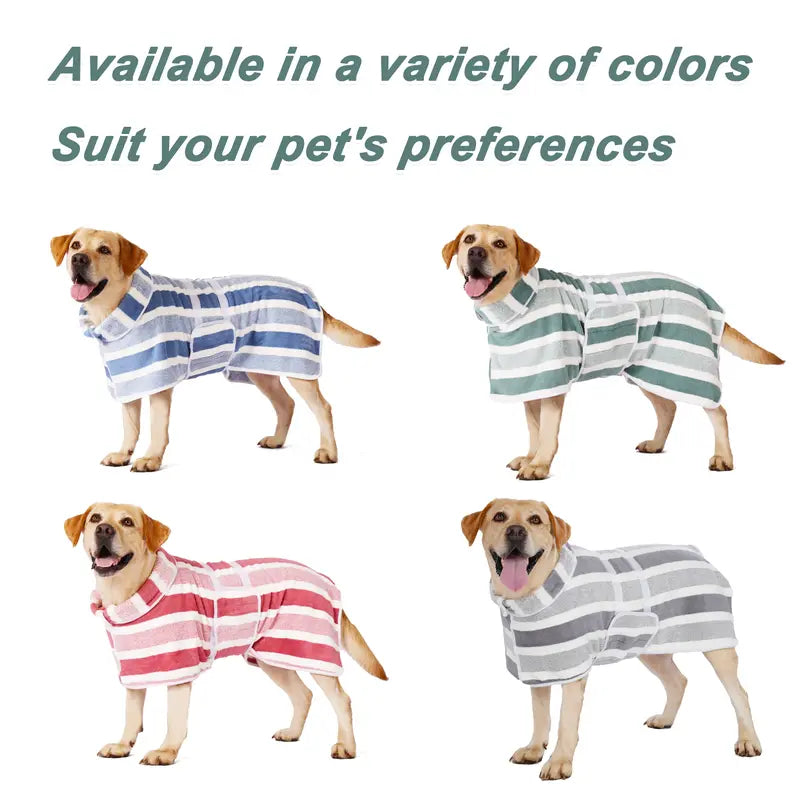 Futavion® Quick-Drying Dog Bathrobe, 1-Piece Striped Pet Dressing Gown with Adjustable Belly Band, Super-Absorbent Super-Soft Fabric