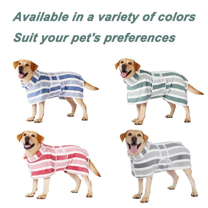 Futavion® Quick-Drying Dog Bathrobe, 1-Piece Striped Pet Dressing Gown with Adjustable Belly Band, Super-Absorbent Super-Soft Fabric