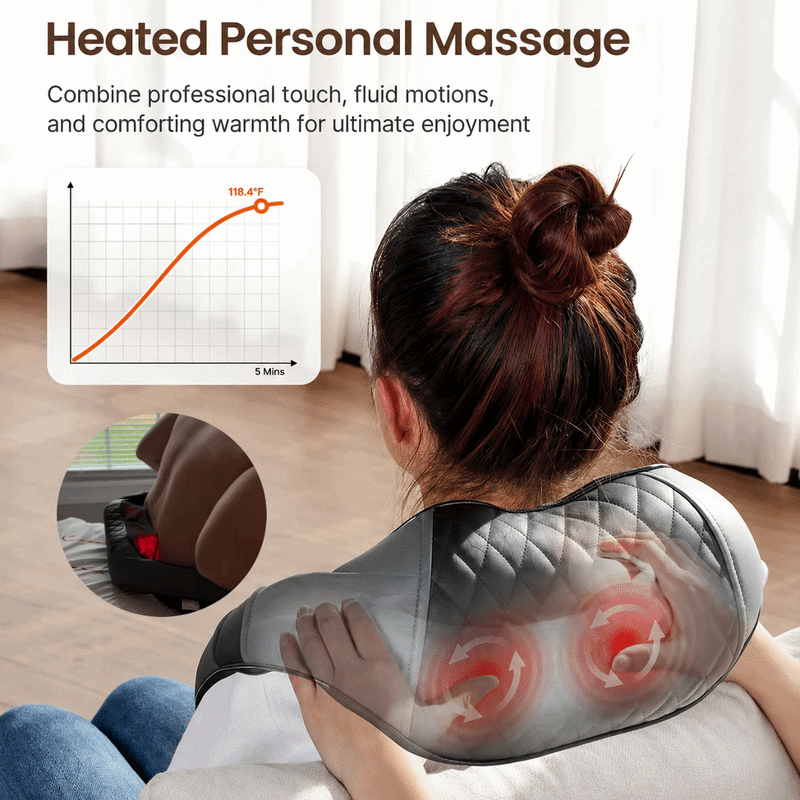 💆🏼Azokro®Neck massager - Pressure-type massage device - Portable massage equipment with heating function - Electric massage pillow for relieving neck and back pain - Gray product suitable for both women and men
