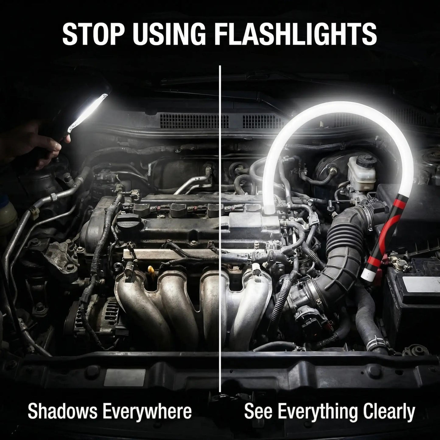 Flexible LED Work Light - Bendable Magnetic Inspection Flashlight, Rechargeable Hands-Free Repair Lamp with Long Runtime for Automotive Repair, Garage & Outdoor Use