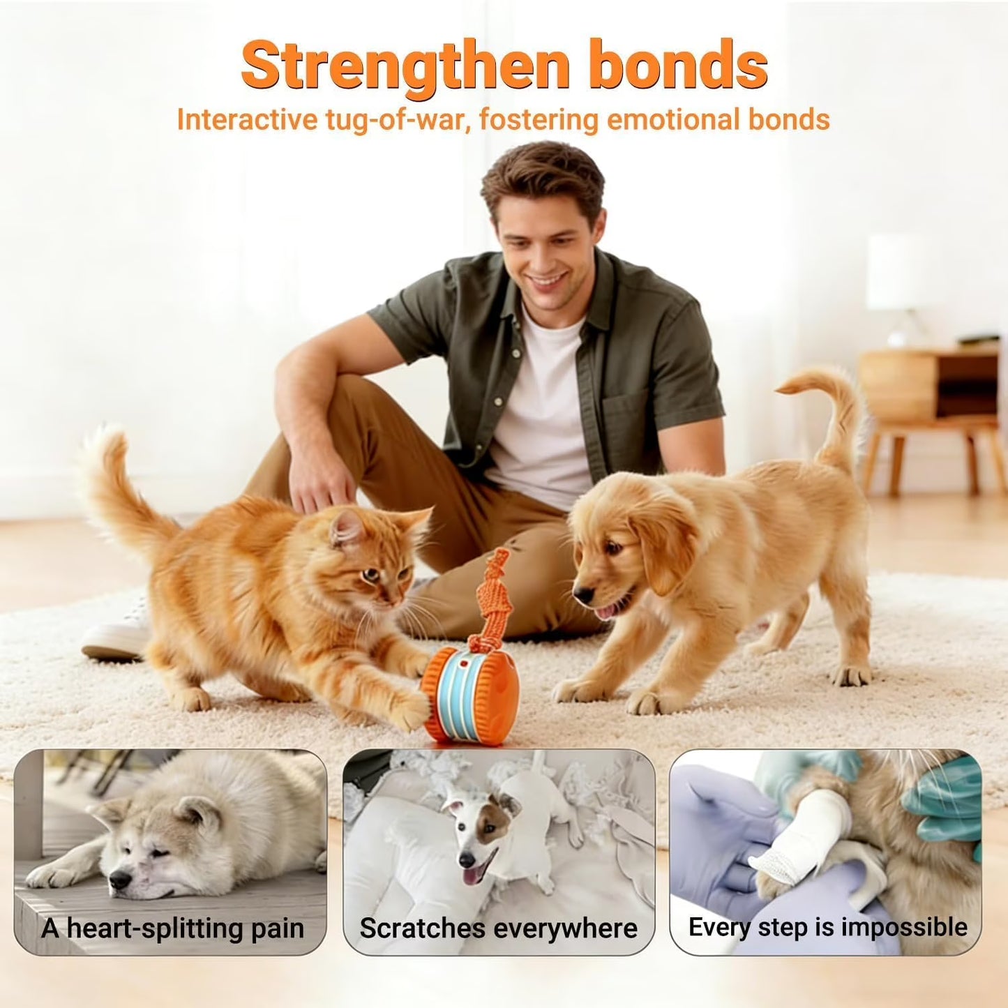 UP|⚽Futavion®Interactive Dog Toys, Electric Automatic Rolling Ball Toy with Rope, Random Path Moving Dog Ball for Chewing and Playing, Boredom Relief,for Small Medium Dogs