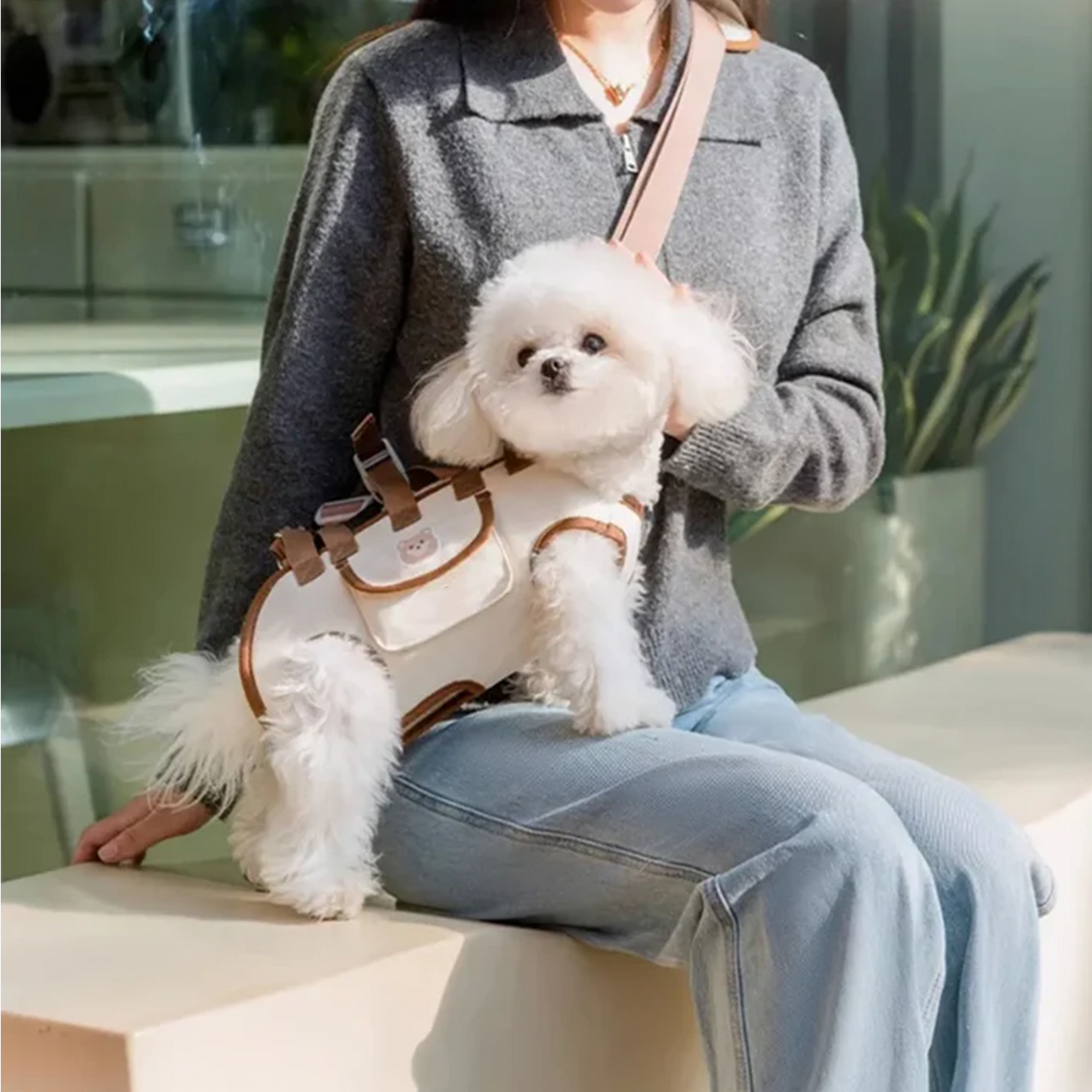 👜🐕‍🦺Futavion®Portable Breathable Pet Carrier Sling & Backpack for Dogs & Cats, Adjustable Full-Body Harness with Traction Leash, Crossbody & Car-Friendly (Small)