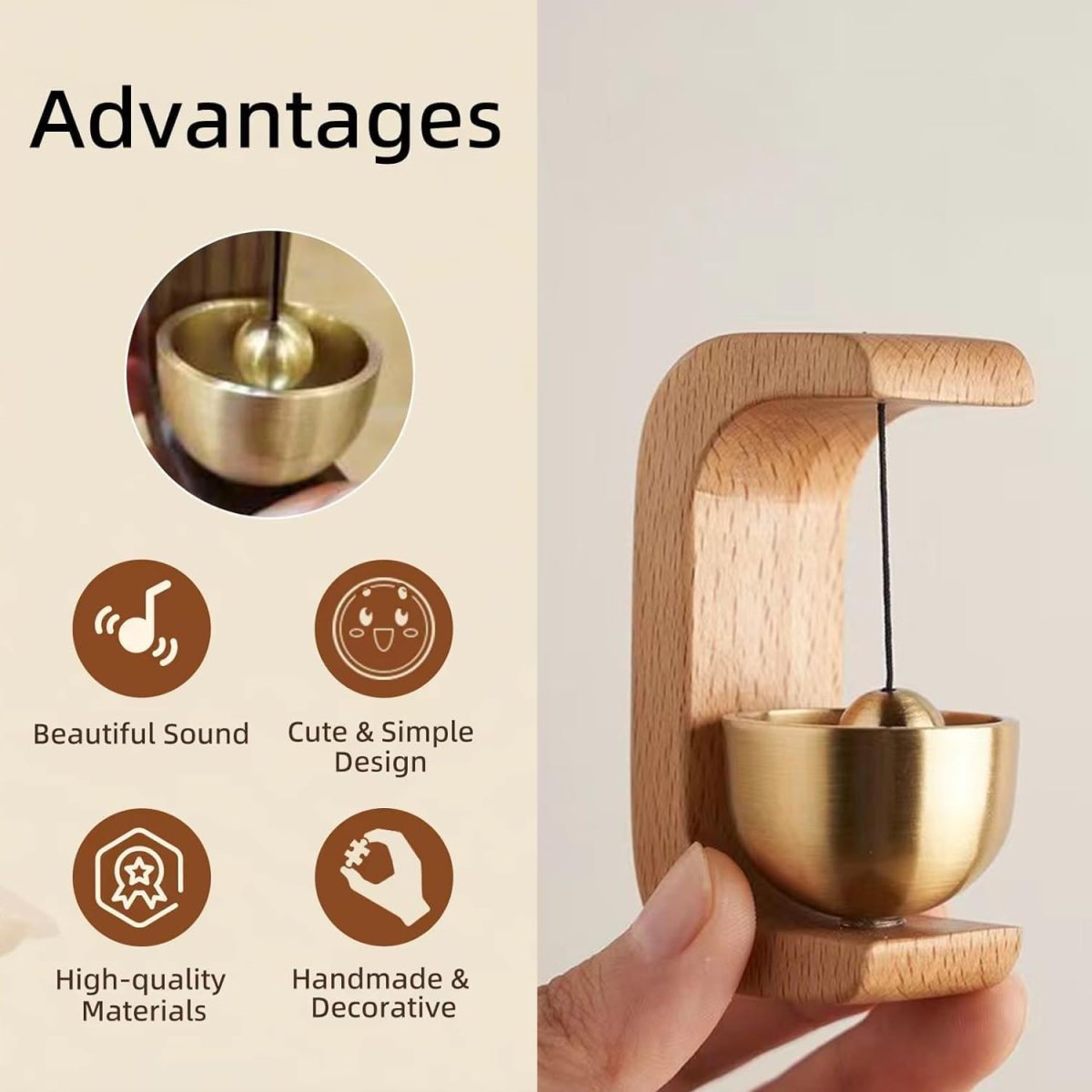 🔔Futavion®Wooden Magnetic Door Bell Chime BrassShopkeeper Entry Alert for Small Doors Sound Bell