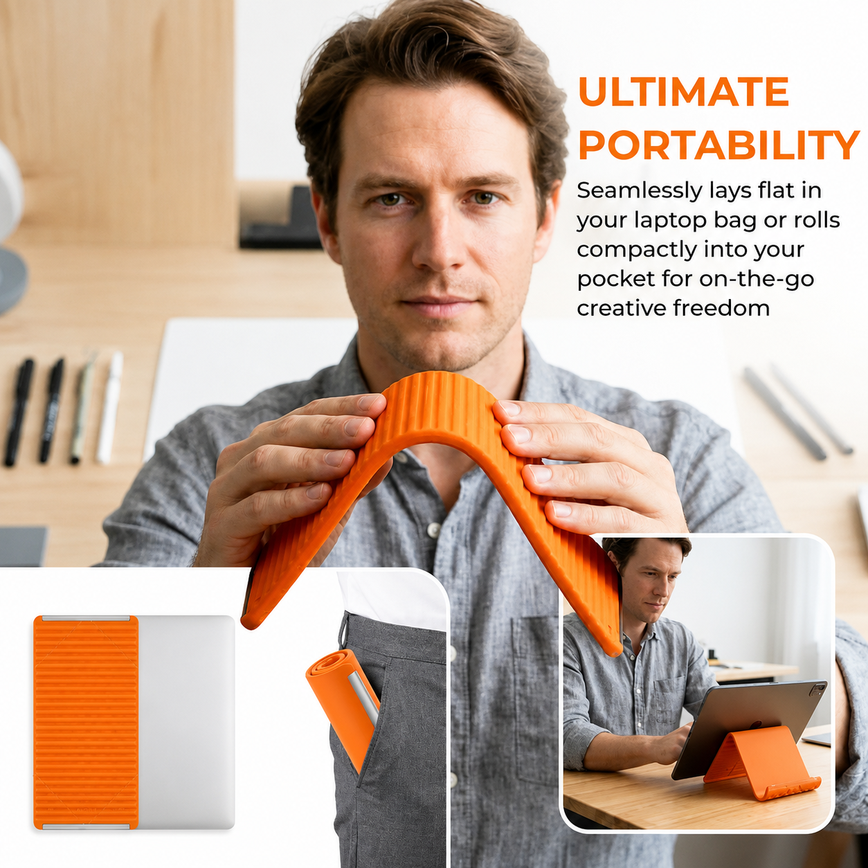 Futavion®Flexible Silicone Aluminum Phone holder stand, Bendable Rollable Foldable Design, Universal Adjustable Anti-Slip Desktop Mount for Phone Tablet Laptop, Portable Ergonomic Holder for Home Office Travel