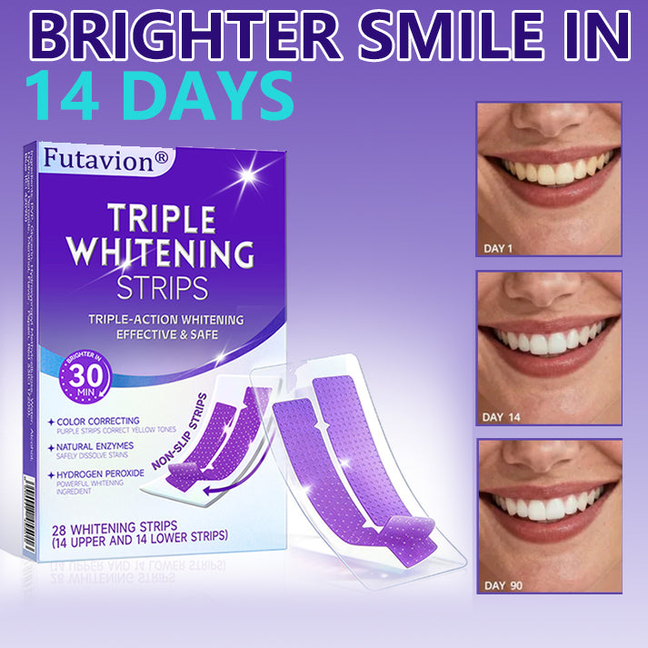 🟣Futavion® Purple Whitening Strips, 90-Day Long-LastingResults, Enamel Safe Low-Sensitivity, Professional TeethWhitening Strips With Non-Slip Dry Strip Technology