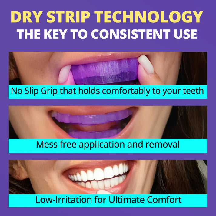 🟣Futavion® Purple Whitening Strips, 90-Day Long-LastingResults, Enamel Safe Low-Sensitivity, Professional TeethWhitening Strips With Non-Slip Dry Strip Technology