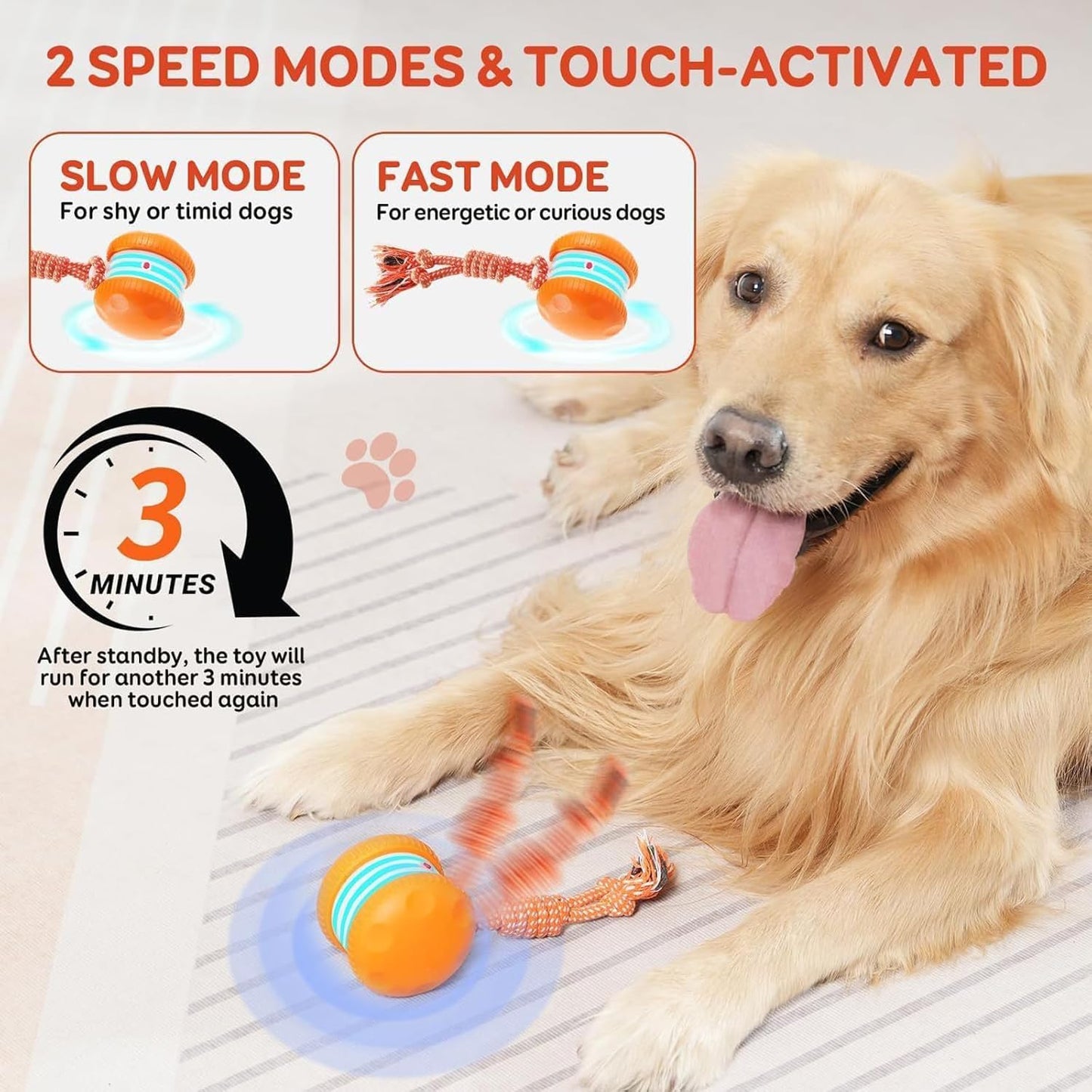 UP|⚽Futavion®Interactive Dog Toys, Electric Automatic Rolling Ball Toy with Rope, Random Path Moving Dog Ball for Chewing and Playing, Boredom Relief,for Small Medium Dogs