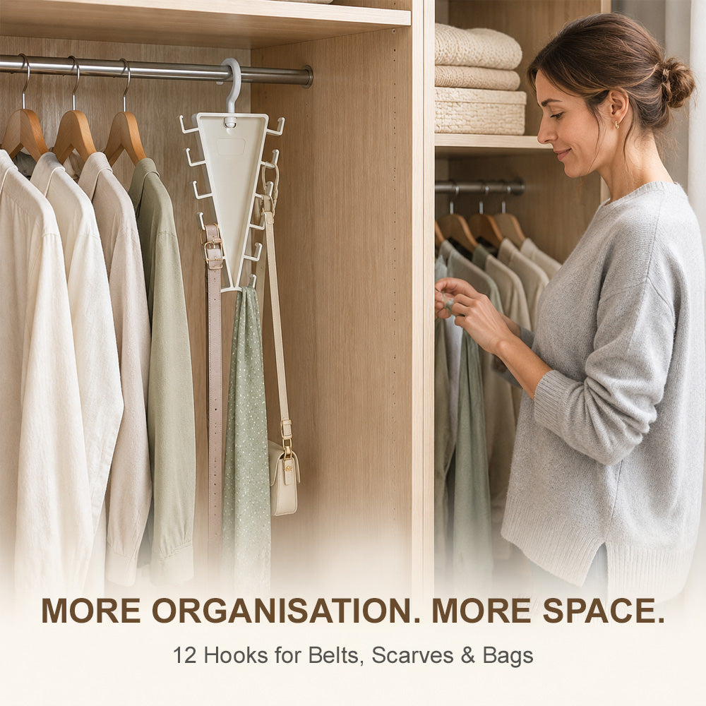 👕 V-Shaped Closet Organizer – 12 Hooks to Save Space