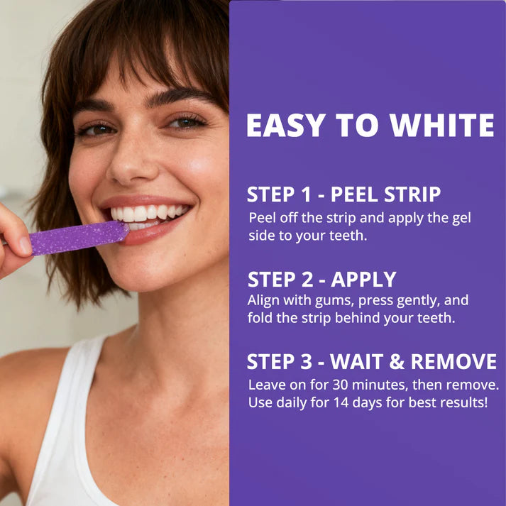 🟣Futavion® Purple Whitening Strips, 90-Day Long-LastingResults, Enamel Safe Low-Sensitivity, Professional TeethWhitening Strips With Non-Slip Dry Strip Technology