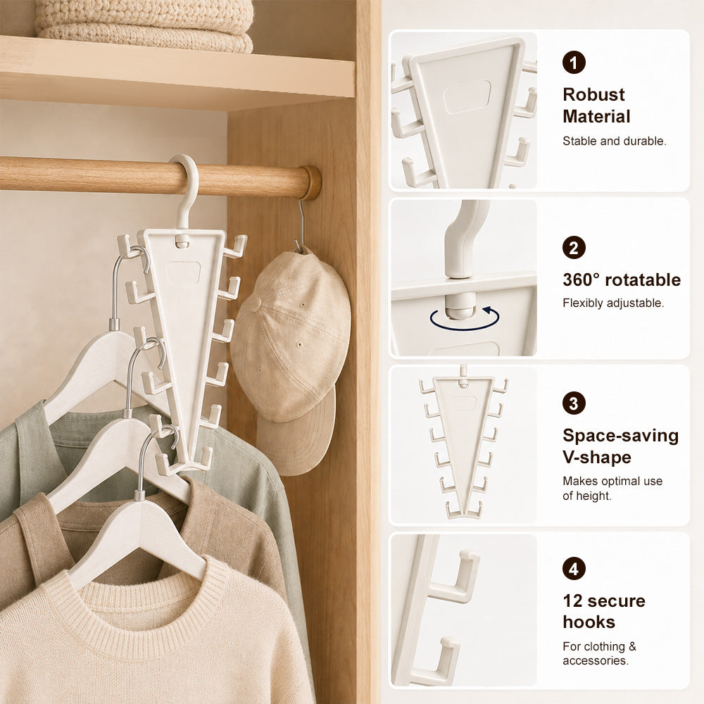 👕 V-Shaped Closet Organizer – 12 Hooks to Save Space