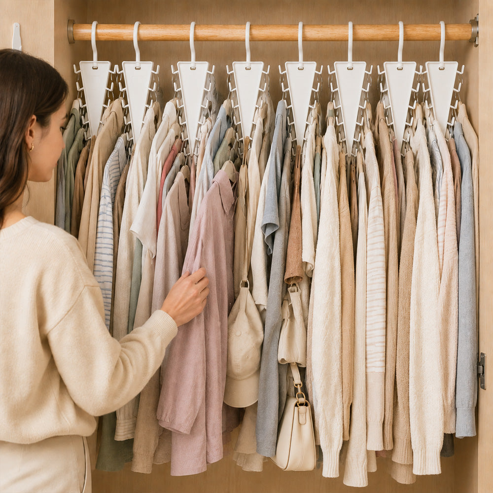 👕 V-Shaped Closet Organizer – 12 Hooks to Save Space