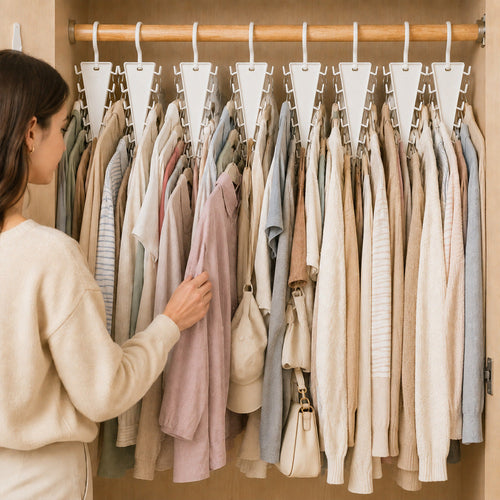 👕 V-Shaped Closet Organizer – 12 Hooks to Save Space