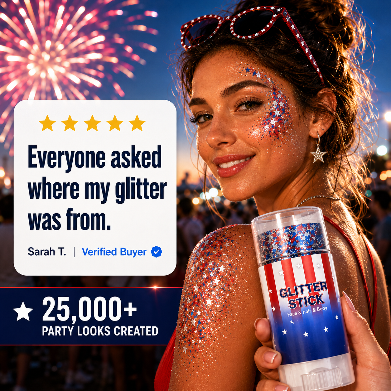 🗽4th of July Glitter Stick – Multi-Use Face, Body & Hair Glitter for Festivals & Patriotic Celebrations