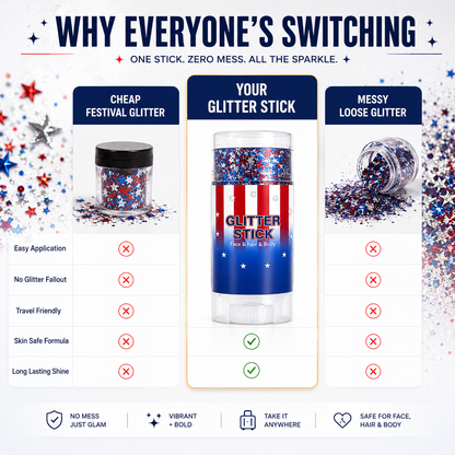 🗽4th of July Glitter Stick – Multi-Use Face, Body & Hair Glitter for Festivals & Patriotic Celebrations