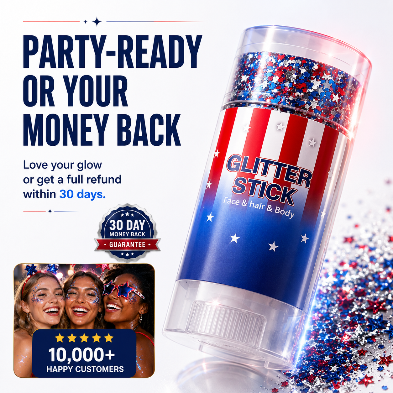 🗽4th of July Glitter Stick – Multi-Use Face, Body & Hair Glitter for Festivals & Patriotic Celebrations