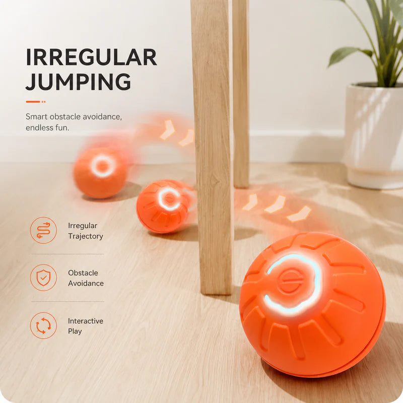 🔵Futavion® Automatic Obstacle Avoidance Smart Jumping Ball Toy, Type-C Rechargeable Dog Shaking Toy. Bouncing Balls for All Dogs.（Orange and Blue）