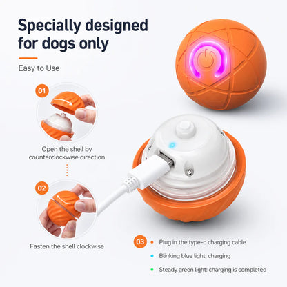 🔵Futavion® Automatic Obstacle Avoidance Smart Jumping Ball Toy, Type-C Rechargeable Dog Shaking Toy. Bouncing Balls for All Dogs.（Orange and Blue）