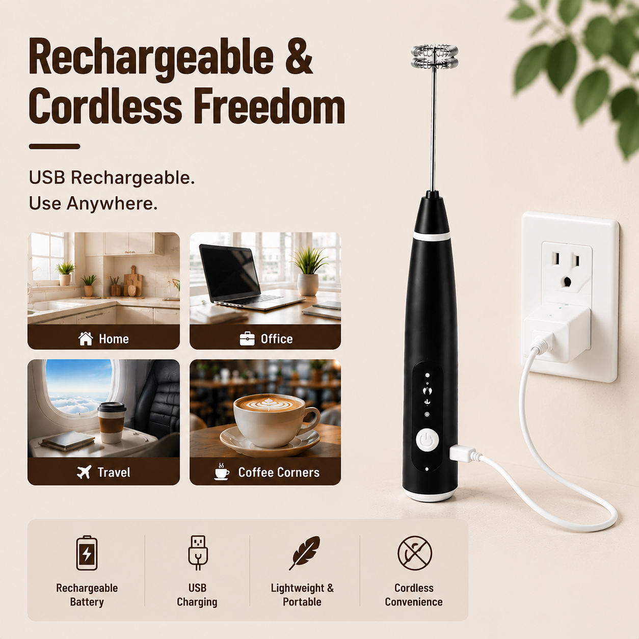 Rechargeable Handheld Milk Frother – Create Café-Style Foam In Seconds☕