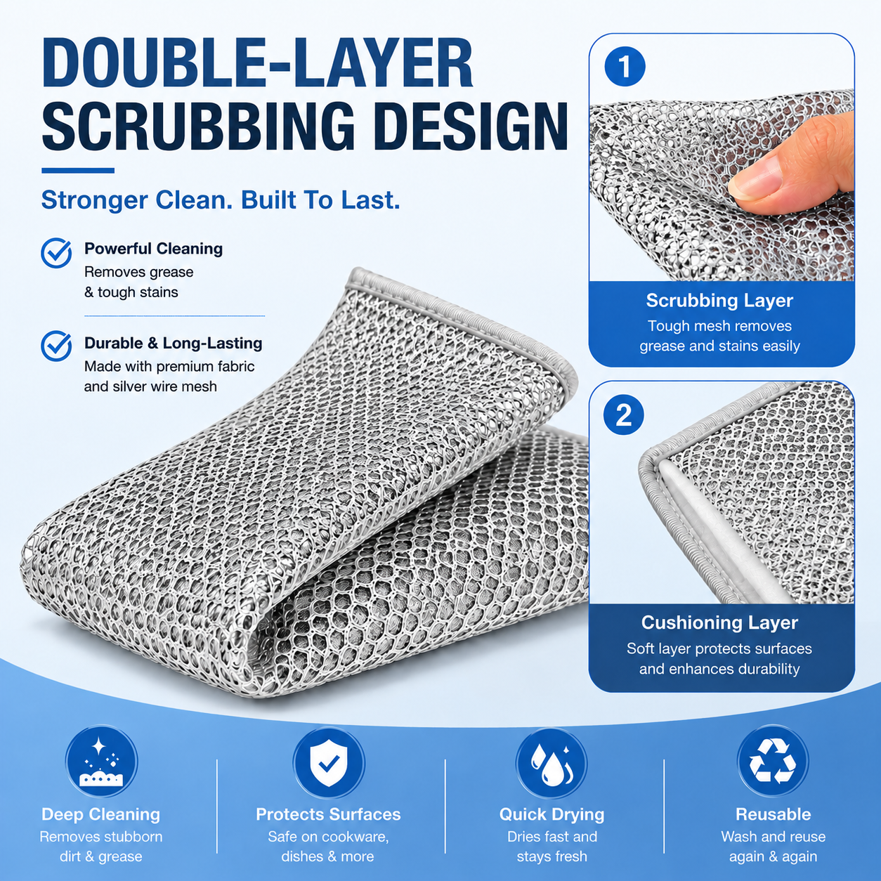 ✨ Powerful Double-Layer Cleaning Cloths Designed To Remove Grease, Dirt & Tough Messes With Ease