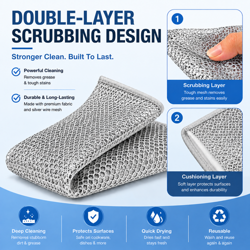 ✨ Powerful Double-Layer Cleaning Cloths Designed To Remove Grease, Dirt & Tough Messes With Ease