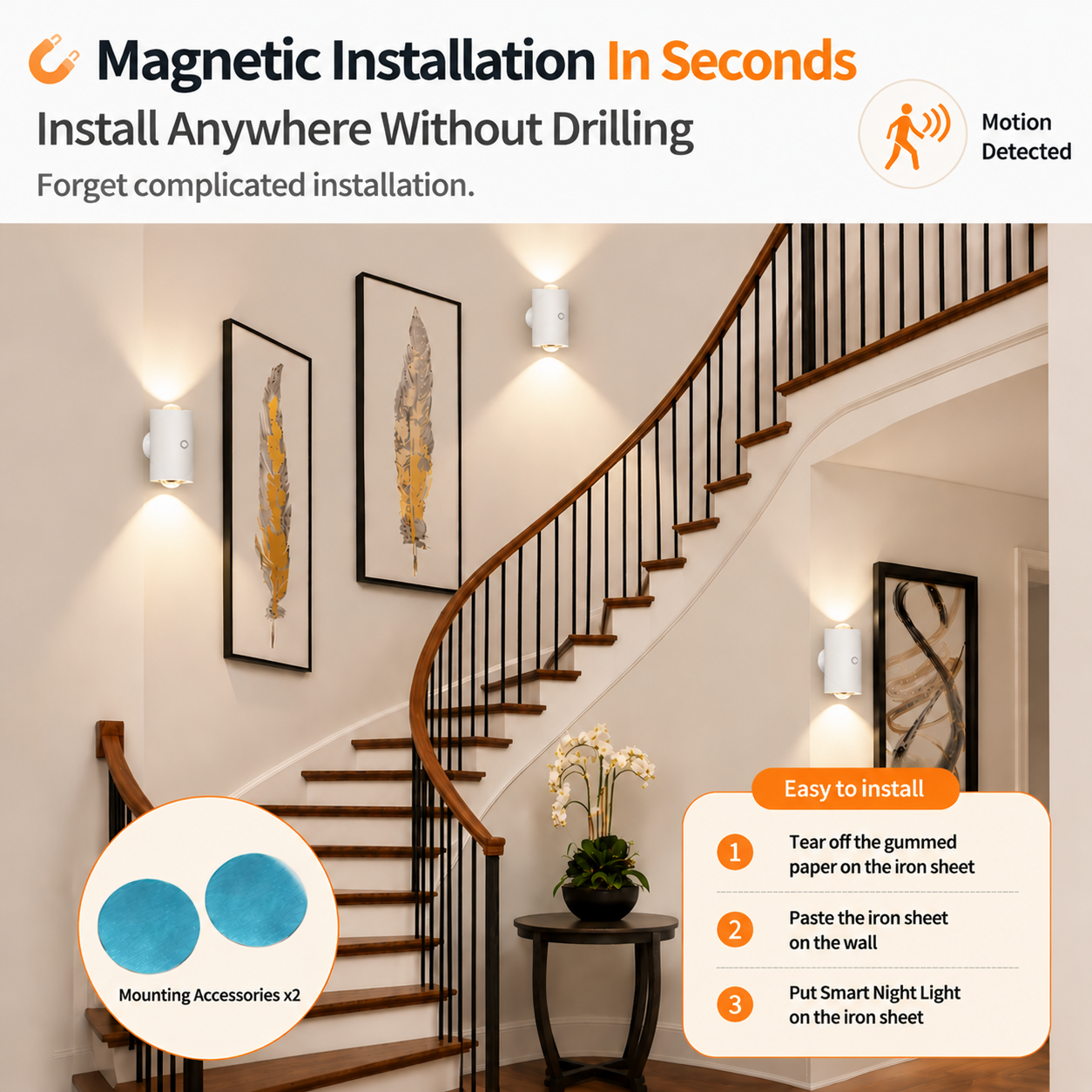 🛋️Rechargeable Motion Sensor LED Wall Light – Magnetic Wireless Night Lamp with Smart Auto Detection, Waterproof Outdoor Light for Patio, Bedroom & Porch